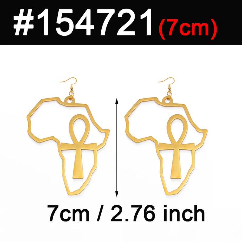 African Map Big and Ankh Earrings Kemet - Brincos de mapa africano grande e ankh Kemet