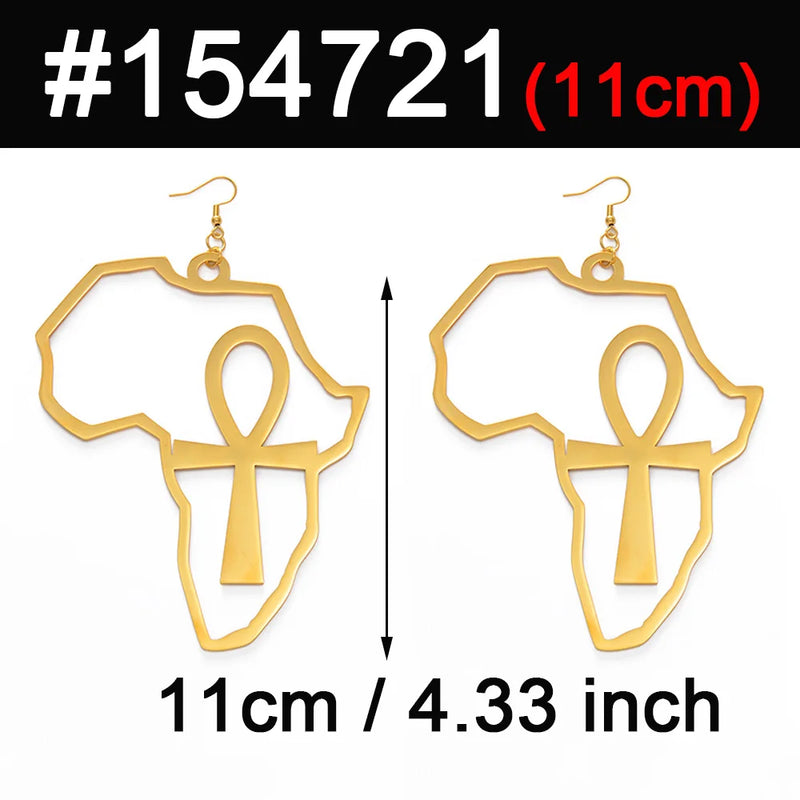 African Map Big and Ankh Earrings Kemet - Brincos de mapa africano grande e ankh Kemet