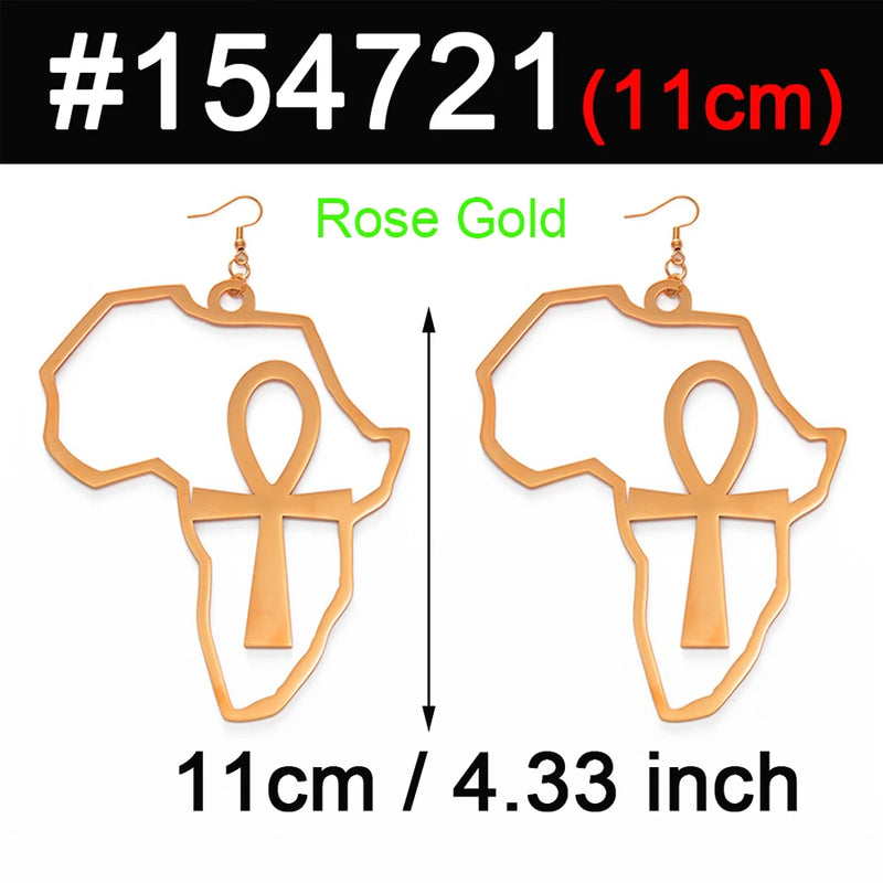 African Map Big and Ankh Earrings Kemet - Brincos de mapa africano grande e ankh Kemet