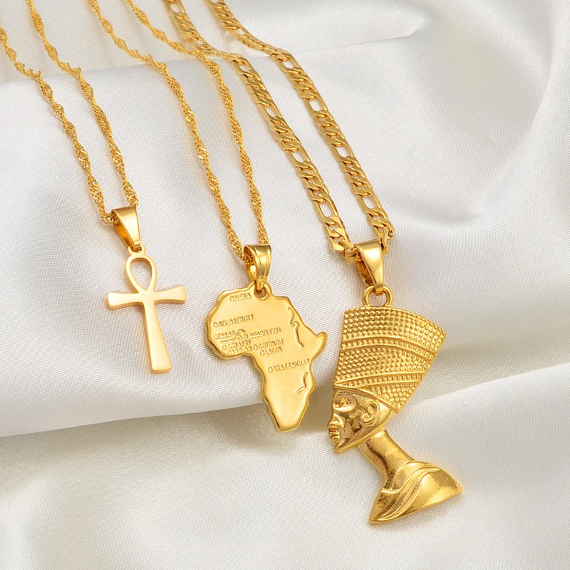 Colar 3 peças juntas Ankh Nefertiti África Mapa Pendente Cores Ouro/Prata 

Necklace 3pcs Together Ankh Nefertiti Africa Map Pendant Colours Gold/Silver