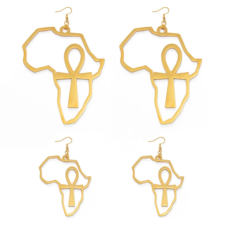 African Map Big and Ankh Earrings Kemet - Brincos de mapa africano grande e ankh Kemet