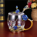 Xicara de vidro esmaltado com flor de rosa - Rose Flower Embossed Glass