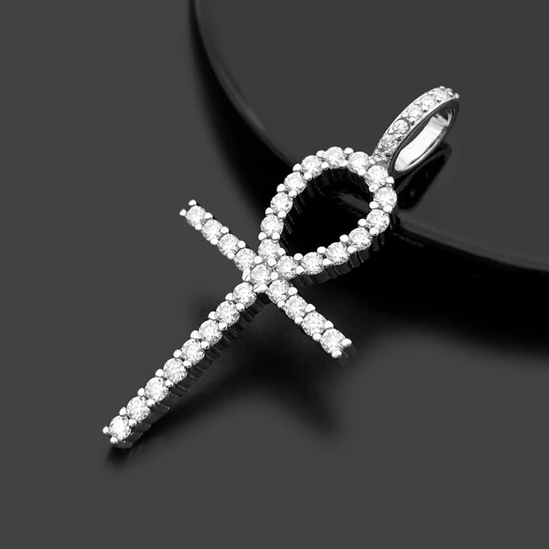 Small S925 Silver Moissanite Ankh Cross Pendants Necklace Real Diamond Iced Out Necklaces