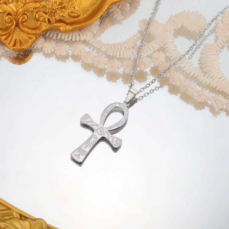 Ankh Cross Egyptian Amulet Necklace Stainless Steel / Colar Ankh kemet Amuleto Aço inoxidável