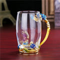 Xicara de vidro esmaltado com flor de rosa - Rose Flower Embossed Glass