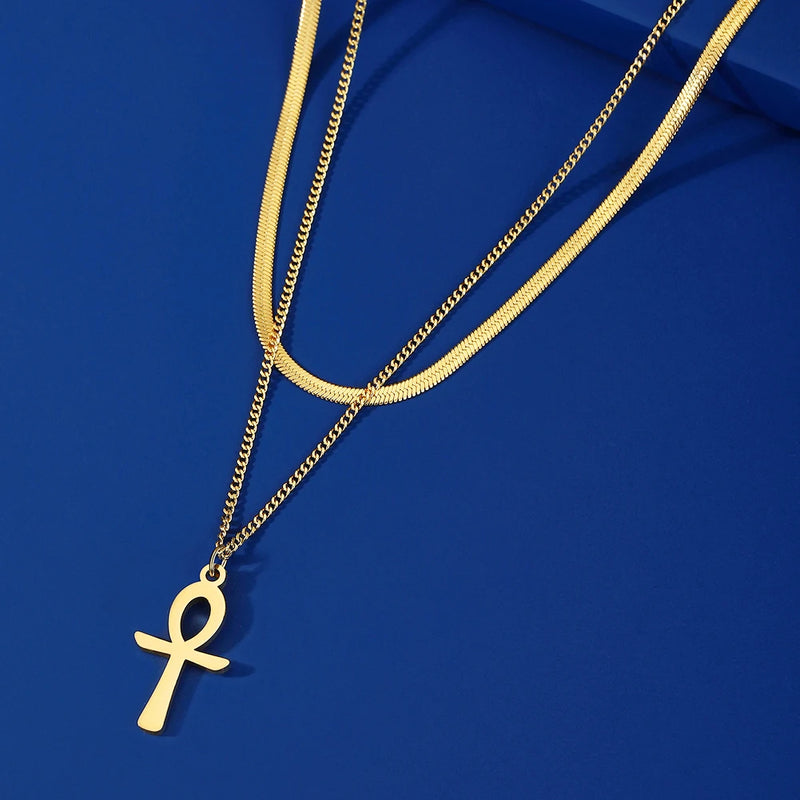 Ankh Cross Egyptian Amulet Necklace Stainless Steel / Colar Ankh kemet Amuleto Aço inoxidável